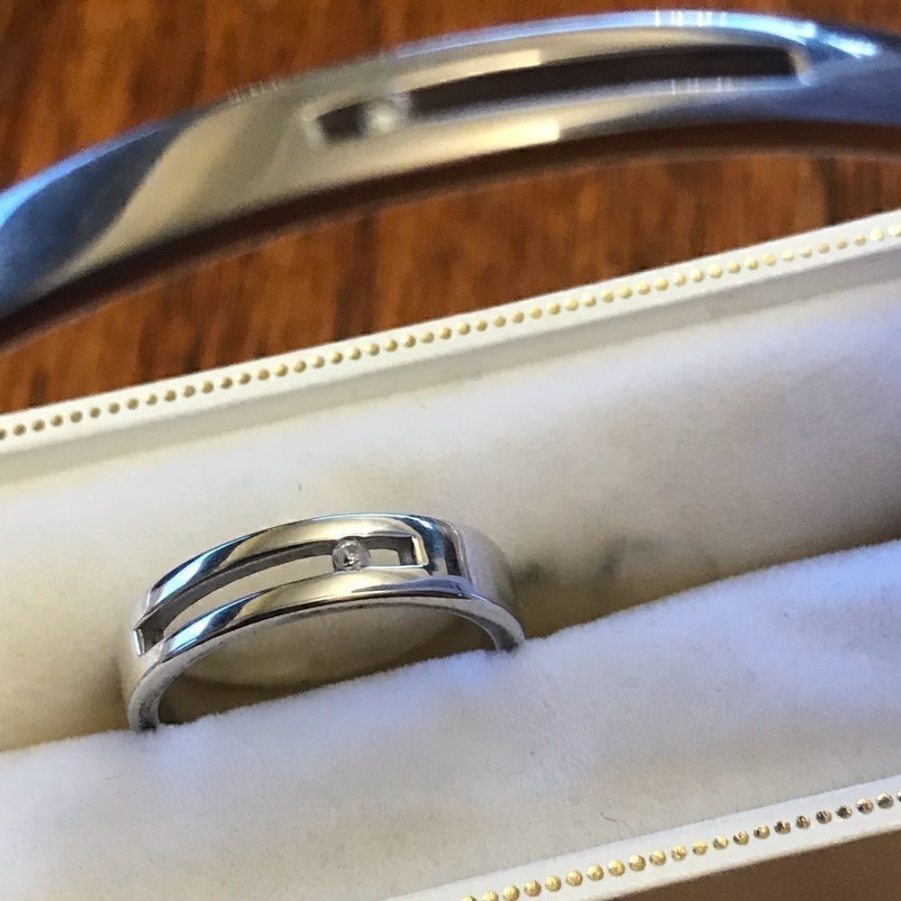 925 Sterling & Diamonds Solid Matching Bangle & Ring Set - Picture 7 of 11
